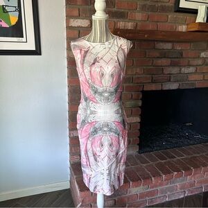 Escada Doro Abstract Print Sleeveless Stretch Dress in Racing Red Sz 6